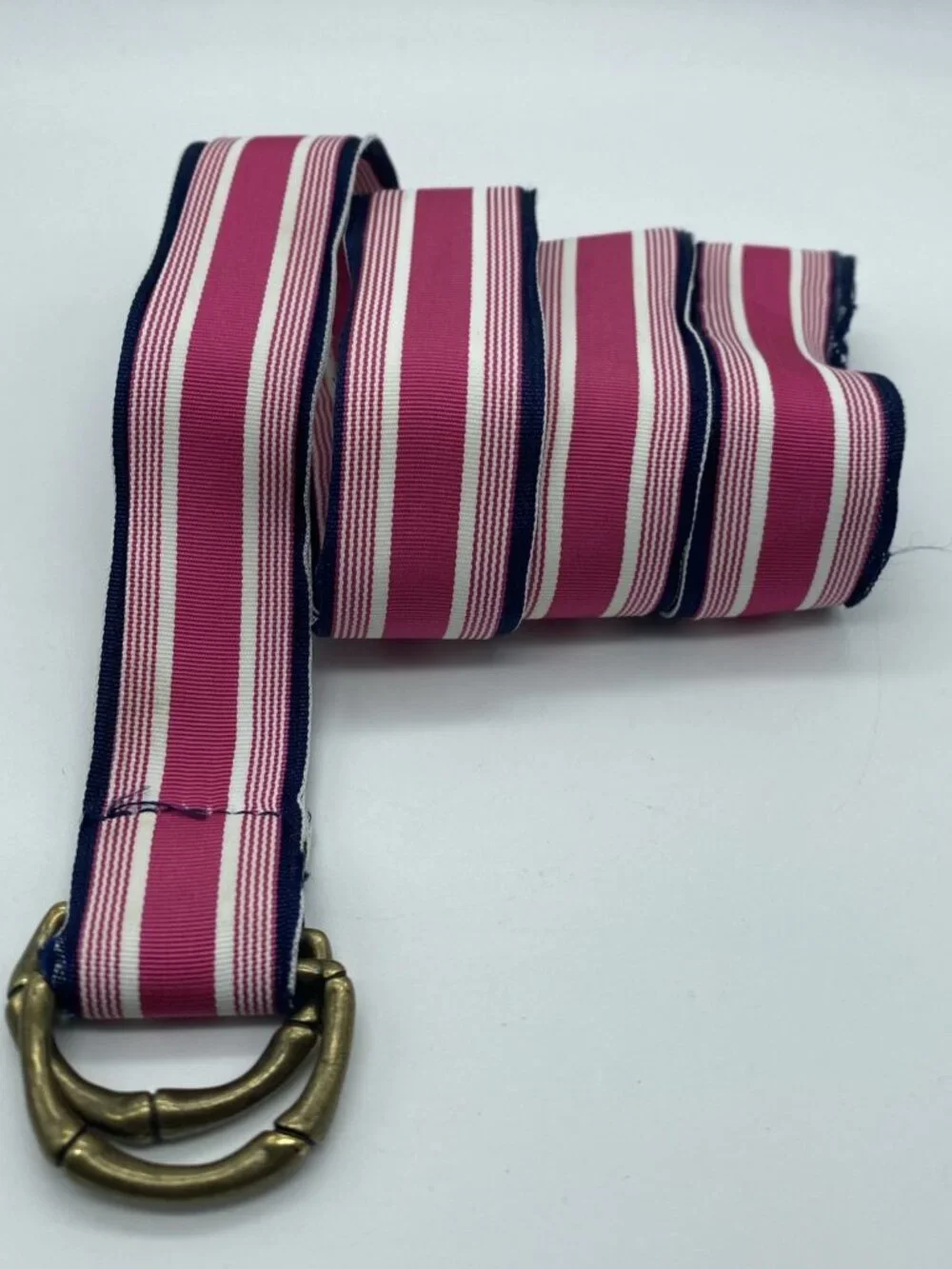 J Crew Pink Blue White Stripe D-Ring Belt Women's Size L End to End 43" - Picture 2 of 14